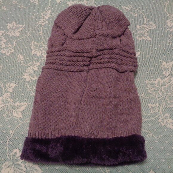 PLUSH PURPLE KNIT PARTIAL FACE WARM HAT main image 7